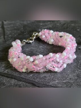 Handcrafted Pink Seed Bead Twist Bracelet